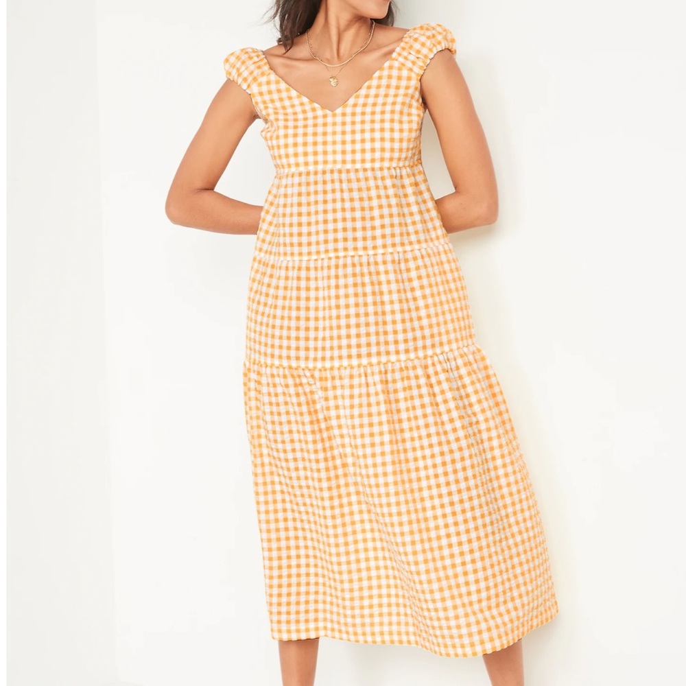 Tiered Seersucker All-Day Maxi Dress Sz L
